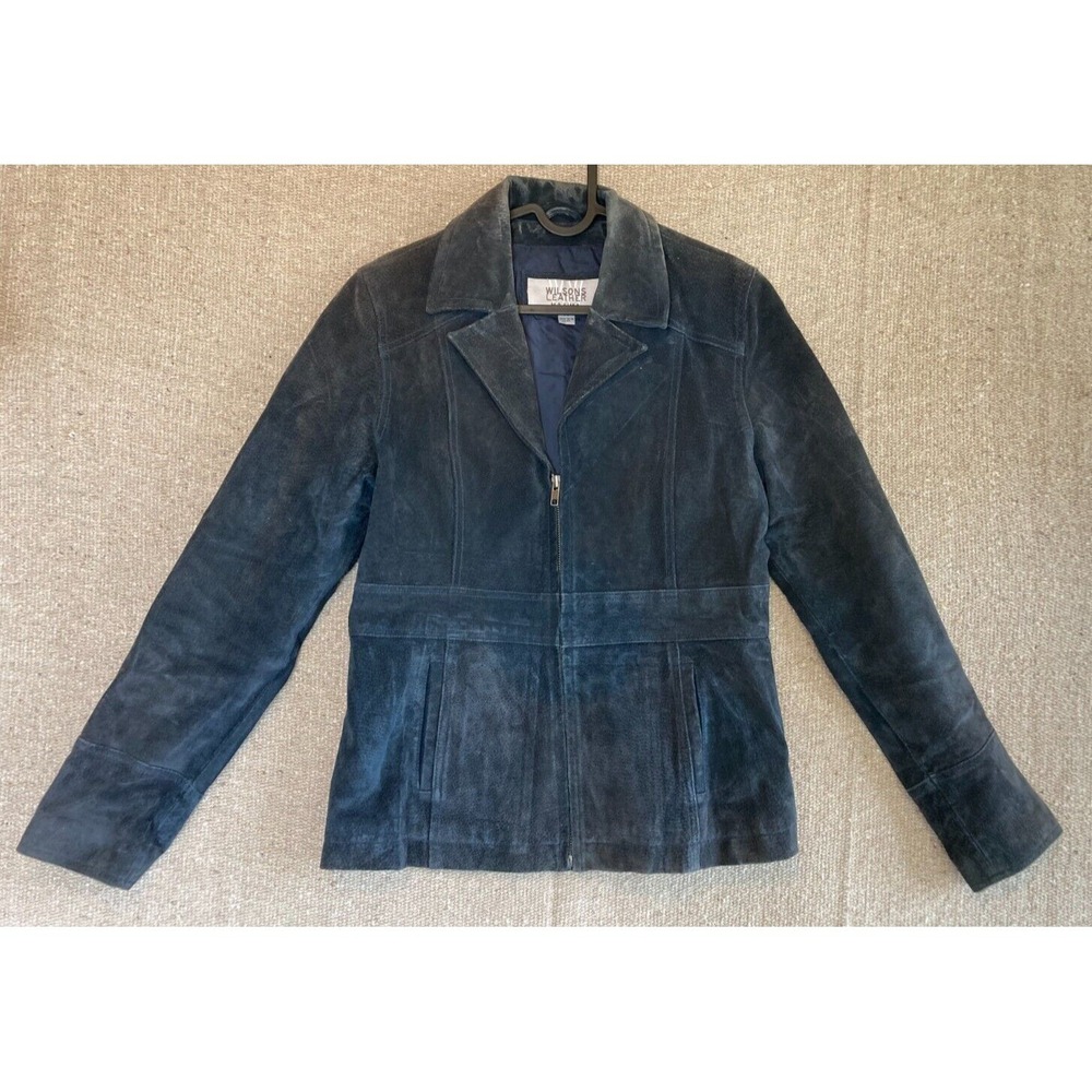 Womens Sz Medium WILSONS LEATHER Maxima Suede Leather Jacket Navy Blue